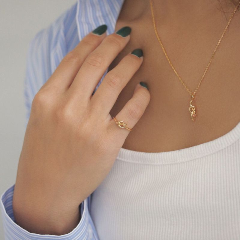 【Finobelle】necklace charm/選べるペンダントチャーム ゴールド厚メッキ ニュアンス ノット 天然石 ピンクトルマリン ネックレスチャーム ニッケルフリー