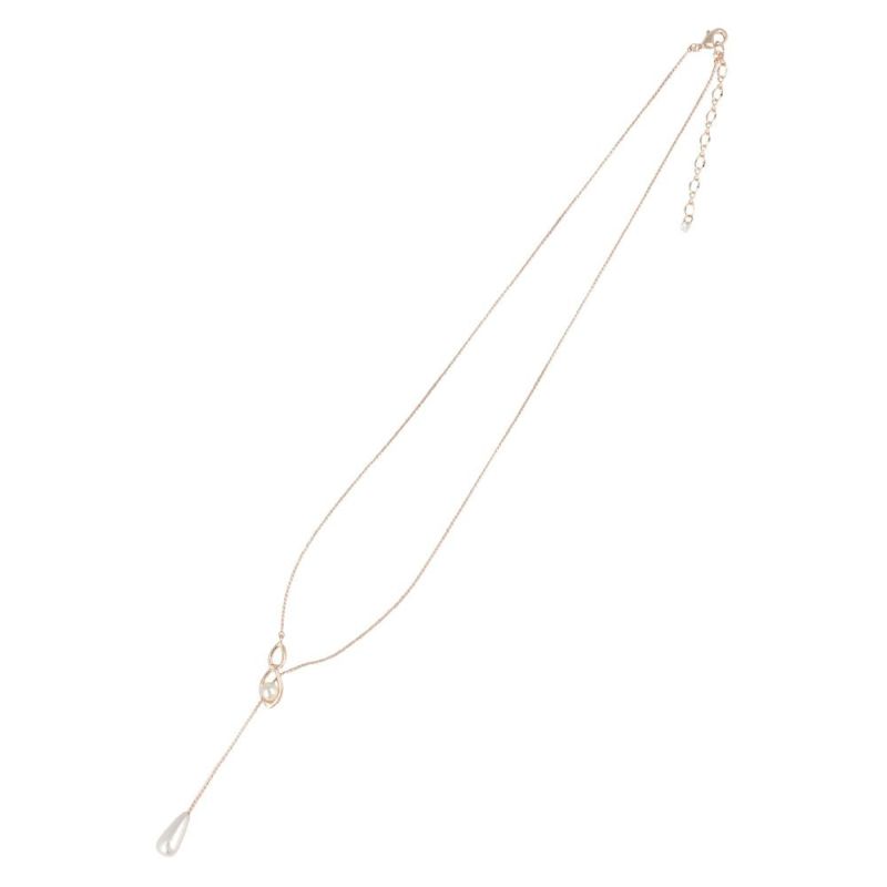ネックレス ニッケルフリー ロゼシルバー ドロップ パール ストーン Y字 ショートネックレス