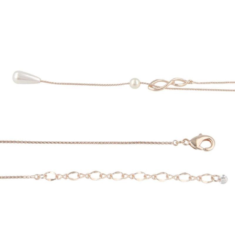 ネックレス ニッケルフリー ロゼシルバー ドロップ パール ストーン Y字 ショートネックレス