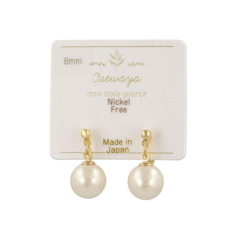 ノンホールピアス ニッケルフリー 8mm パール ドロップ イヤリング ループフィット