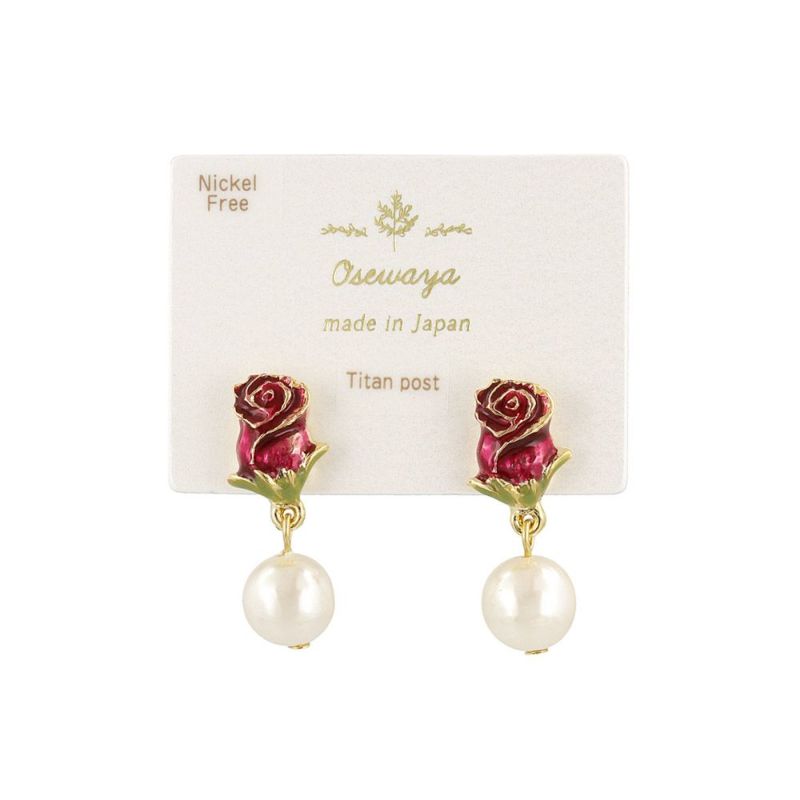 ピアス ニッケルフリー 薔薇 パール チタンポスト スタッドピアス