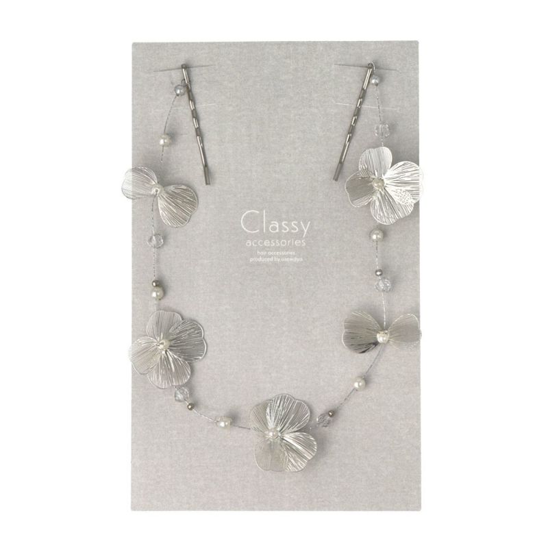 Classy ヘッドドレス フラワー 透かし メタル パール ビーズ ワイヤー ヘアピン