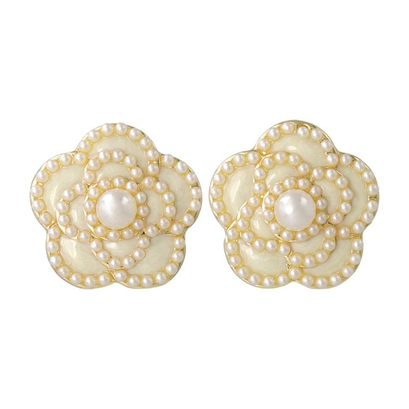 ピアス ニッケルフリー 花 フラワー パール モノトーン ステンレスポスト スタッドピアス