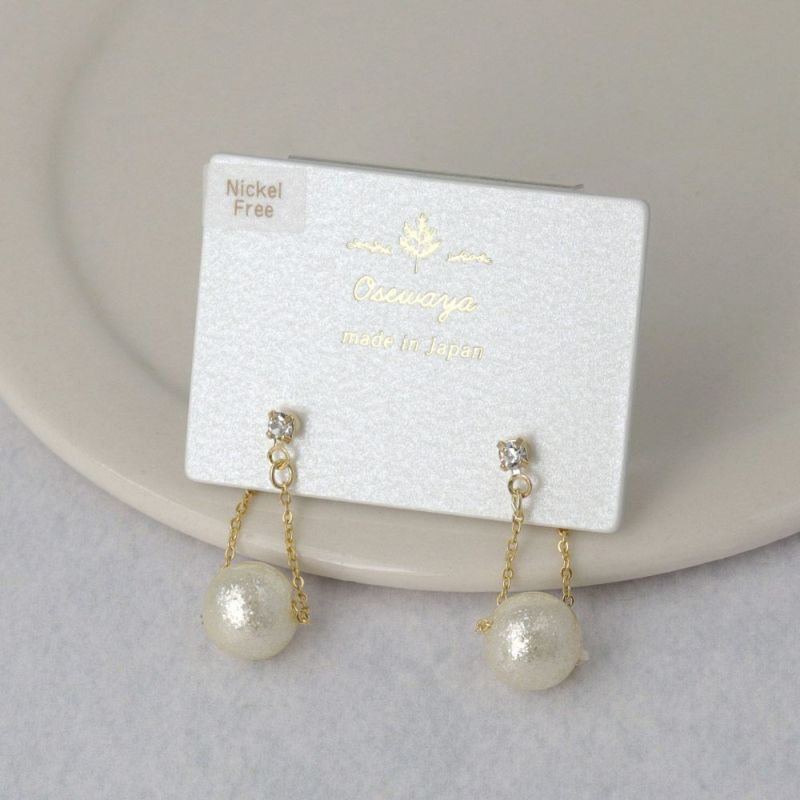 ピアス ニッケルフリー ストーン パール チェーン バックキャッチピアス