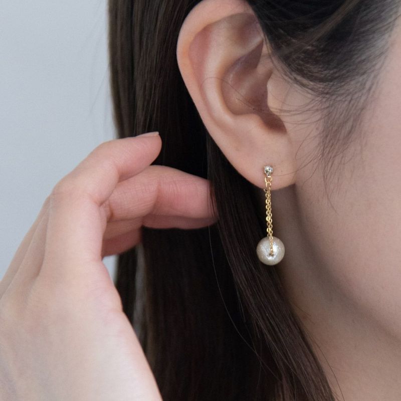 ピアス ニッケルフリー ストーン パール チェーン バックキャッチピアス