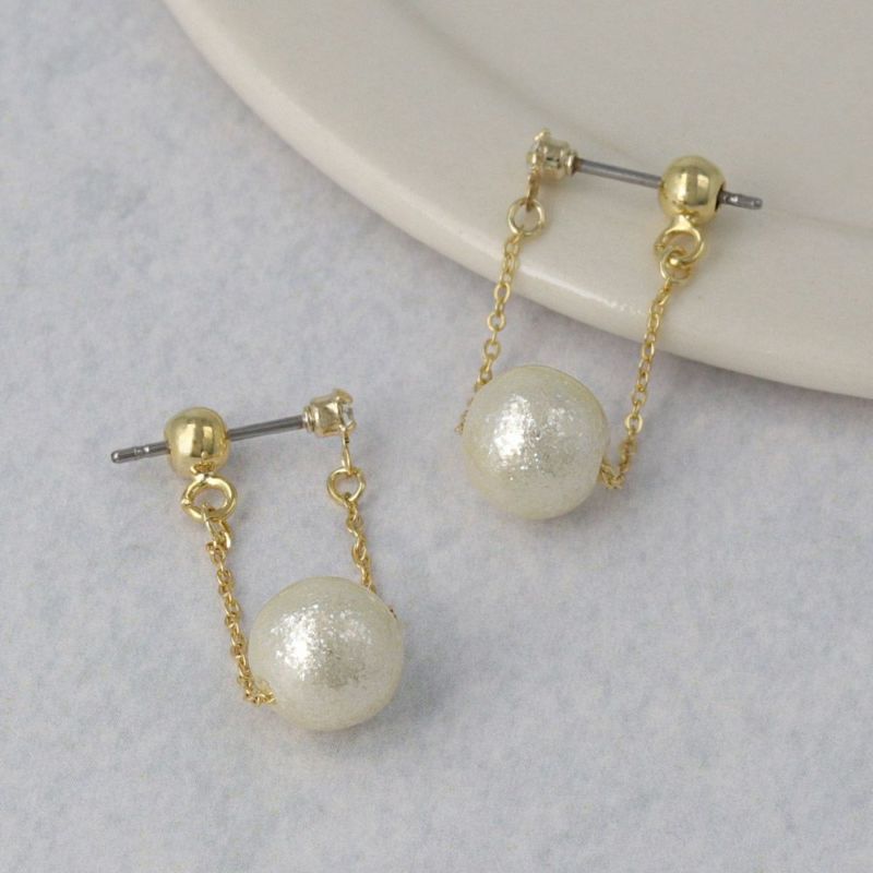 ピアス ニッケルフリー ストーン パール チェーン バックキャッチピアス