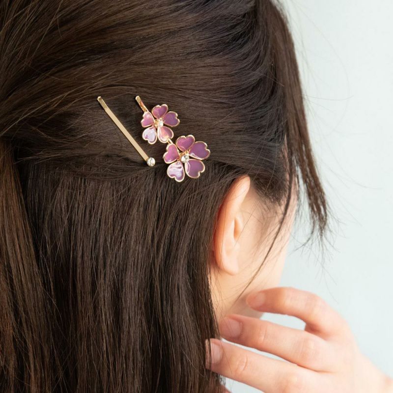 ヘアピン ニッケルフリー 桜モチーフ&ストーン 2本セット アメピン