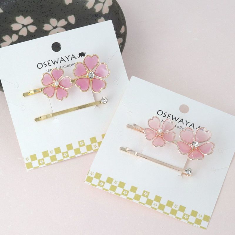 ヘアピン ニッケルフリー 桜モチーフ&ストーン 2本セット アメピン