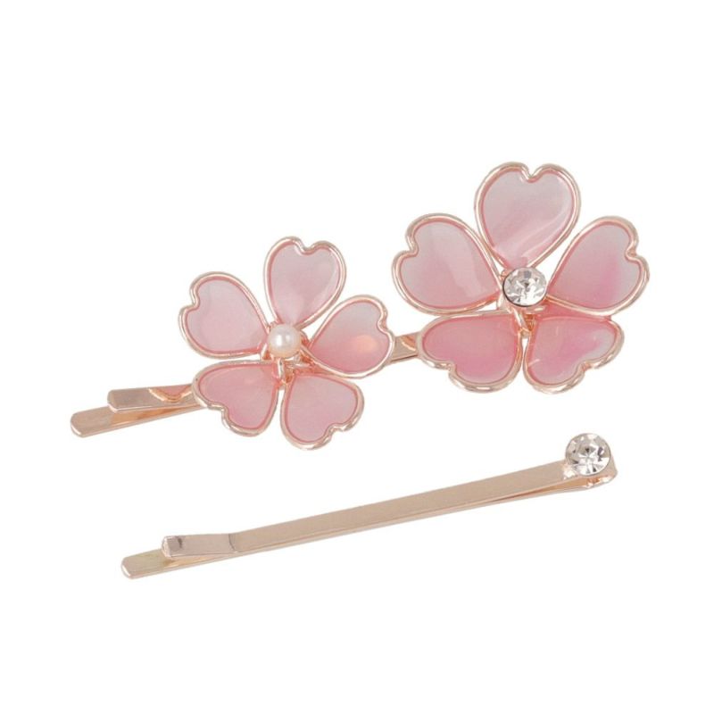 ヘアピン ニッケルフリー 桜モチーフ&ストーン 2本セット アメピン