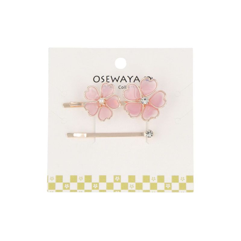 ヘアピン ニッケルフリー 桜モチーフ&ストーン 2本セット アメピン