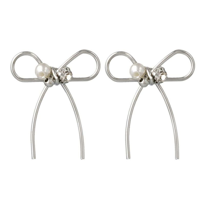 ピアス ニッケルフリー リボン メタル パール ストーン ビーズ スタッドピアス