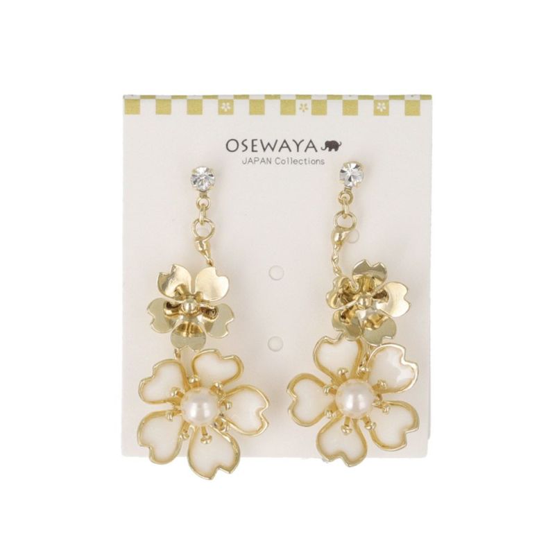 ピアス 桜 パール ストーン メタル エッジ ステンレスポスト スタッドピアス