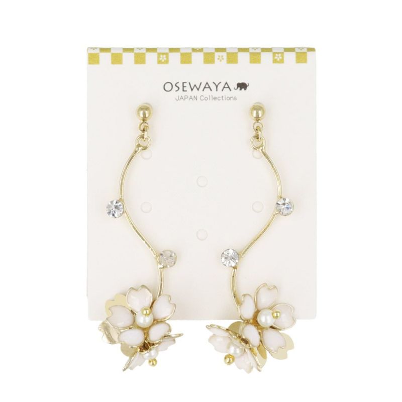 ピアス 桜 パール ストーン メタル エッジ ウェーブ ステンレスポスト スタッドピアス