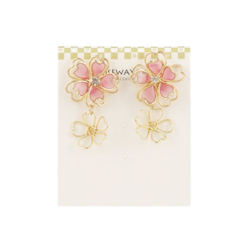 ピアス ニッケルフリー 桜 ワイヤーフラワー メタル ストーン チタンポスト スタッドピアス
