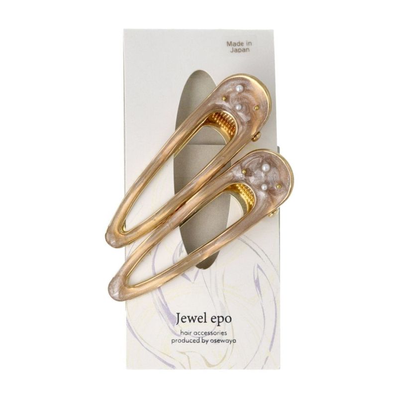 ヘアクリップ Jewel epo マーブル パール メタル 2個セット ウェーブ クリップ