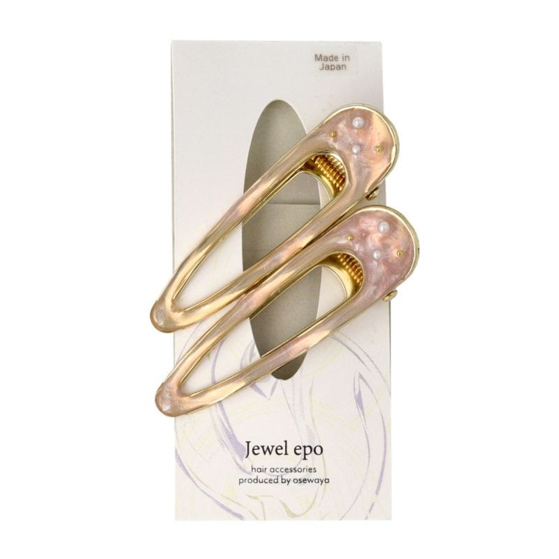 ヘアクリップ Jewel epo マーブル パール メタル 2個セット ウェーブ クリップ