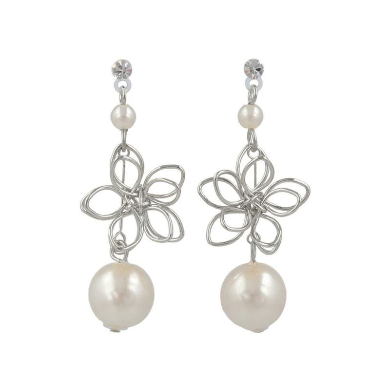樹脂ピアス ワイヤー フラワー 花 パール ストーン スタッドピアス