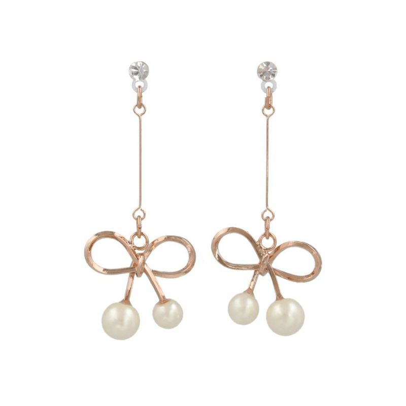 樹脂ピアス メタル リボン パール ストーン スタッドピアス