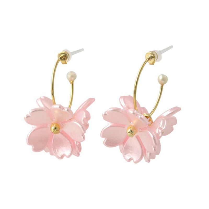 樹脂ピアス 桜 パール メタル C型 スタッドピアス