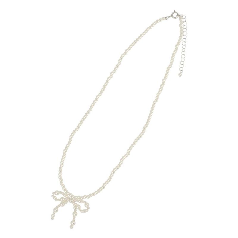ネックレス beads accessory ニッケルフリー パール リボン ショートネックレス