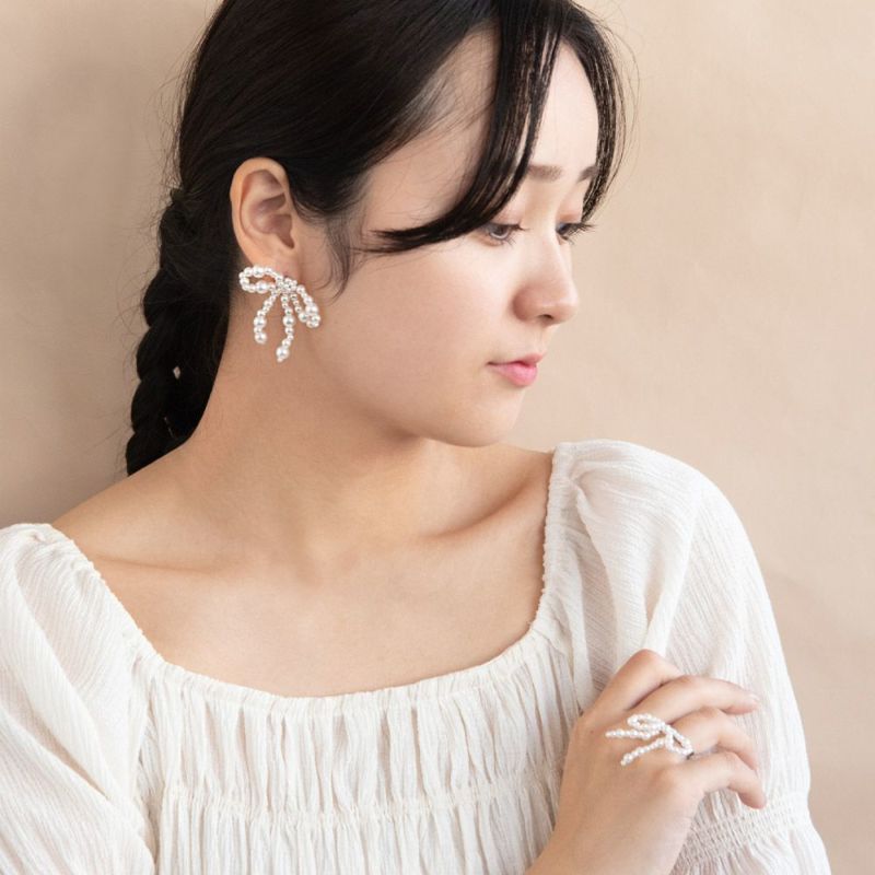 ピアス beads accessory ニッケルフリー パール リボン チタンポスト スタッドピアス
