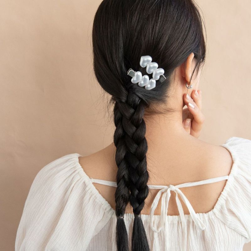 ヘアクリップ yura 3連パールハート 2個セット ミニクリップ