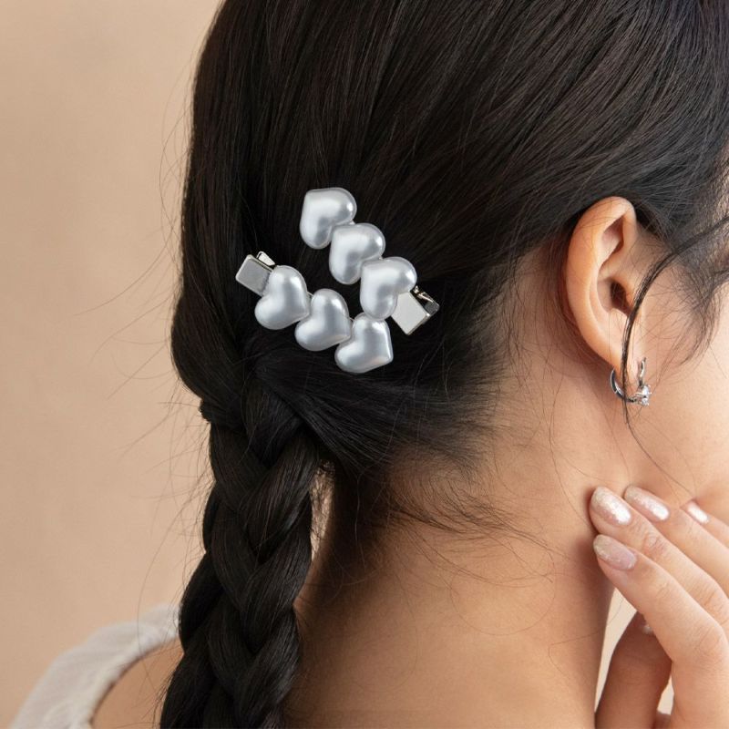 ヘアクリップ yura 3連パールハート 2個セット ミニクリップ