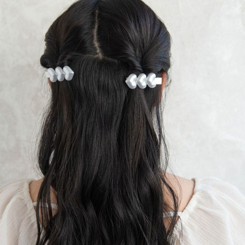 ヘアクリップ yura 3連パールハート 2個セット ミニクリップ