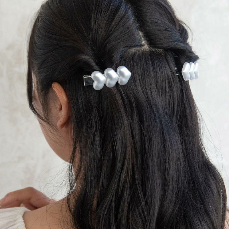 ヘアクリップ yura 3連パールハート 2個セット ミニクリップ