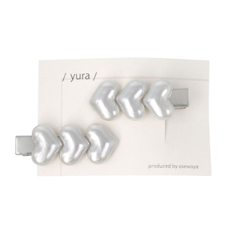 ヘアクリップ yura 3連パールハート 2個セット ミニクリップ