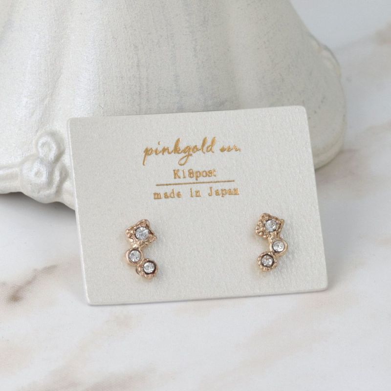 ピアス サークルxスクエア ストーン K18ピンクゴールドポスト スタッドピアス
