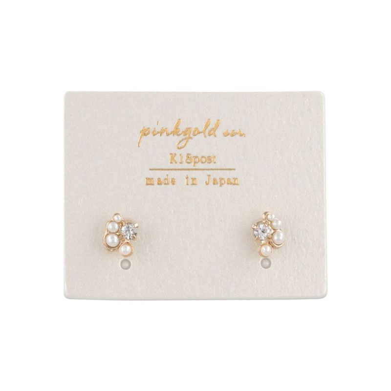 ピアス サイド ストーン パール K18ピンクゴールドポスト スタッドピアス