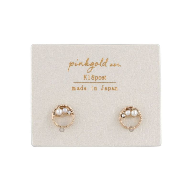ピアス サークル ストーン パール K18ピンクゴールドポスト スタッドピアス