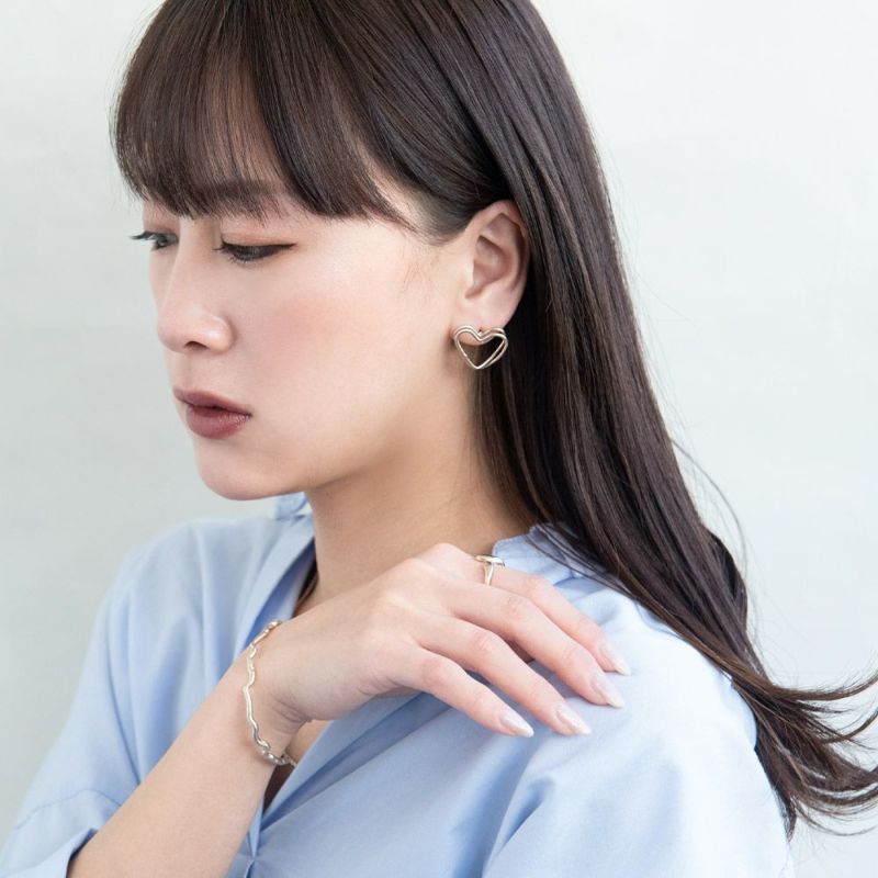ピアス ニッケルフリー sable gold ダブル ライン ハート ステンレスポスト スタッドピアス