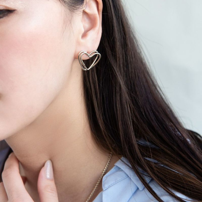ピアス ニッケルフリー sable gold ダブル ライン ハート ステンレスポスト スタッドピアス