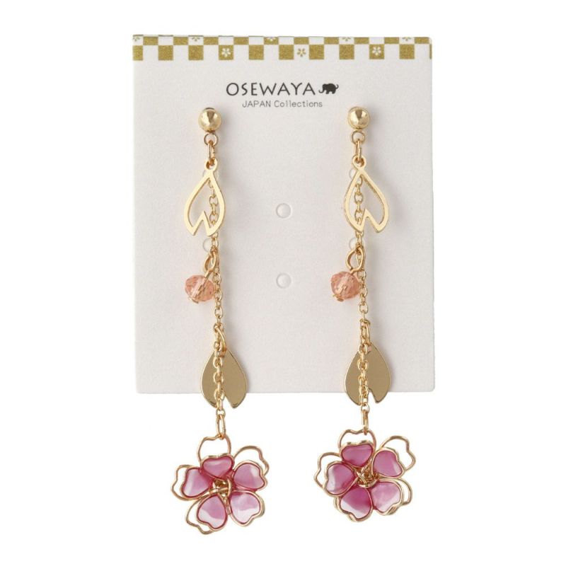 ピアス ニッケルフリー メタル ワイヤーフラワー 桜 花びら ビーズ チタンポスト スタッドピアス