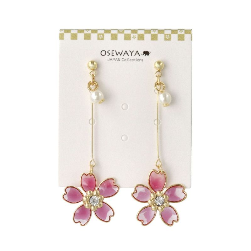 ピアス ニッケルフリー メタル ワイヤーフラワー 桜 ストーン パール チタンポスト スタッドピアス