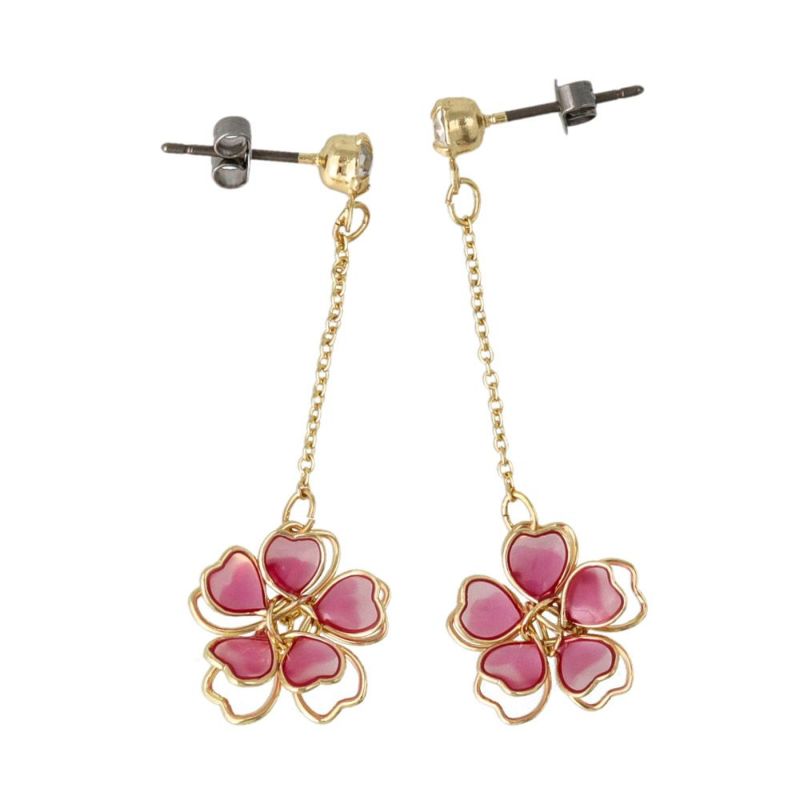 ピアス ニッケルフリー メタル ワイヤーフラワー 桜 ストーン チェーン チタンポスト スタッドピアス