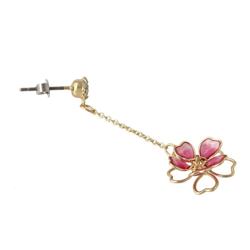 ピアス ニッケルフリー メタル ワイヤーフラワー 桜 ストーン チェーン チタンポスト スタッドピアス