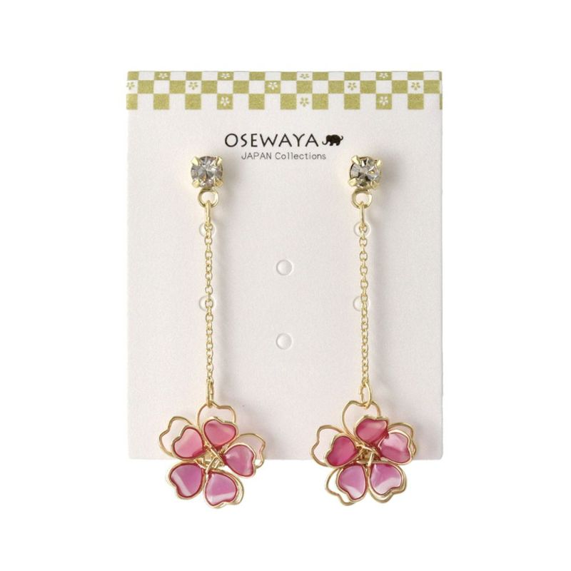ピアス ニッケルフリー メタル ワイヤーフラワー 桜 ストーン チェーン チタンポスト スタッドピアス