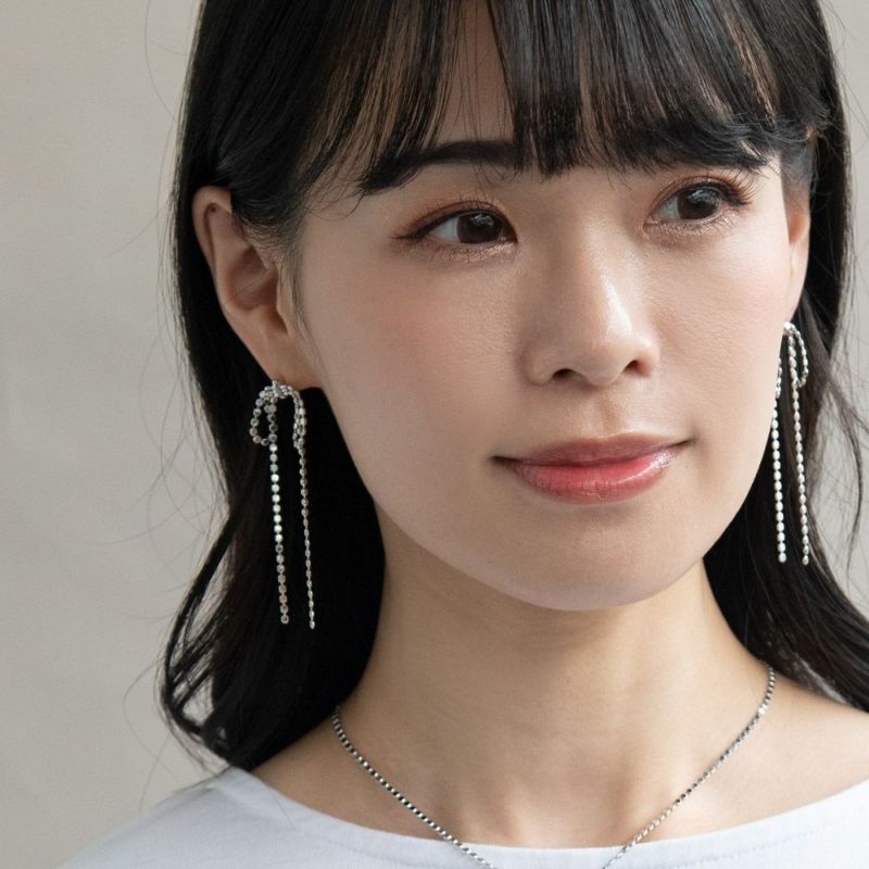 ピアス ニッケルフリー メタル ドット チェーン リボン ロング ステンレスポスト スタッドピアス