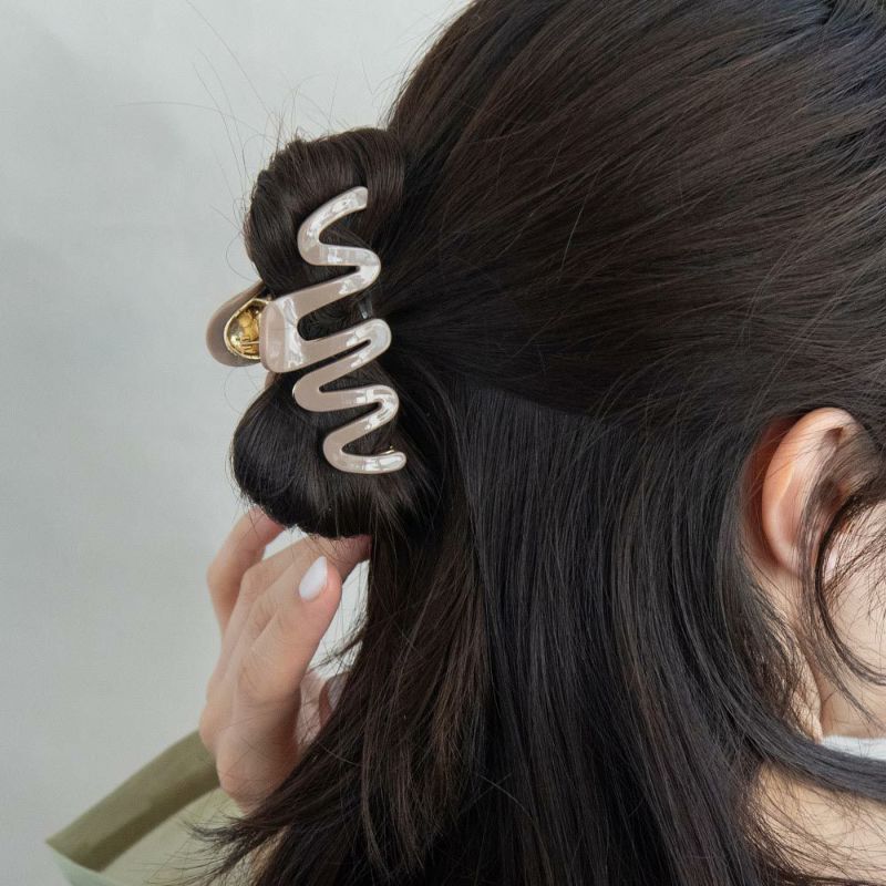 ヘアクリップ ウェーブ ライン カラー メタル バンスクリップ
