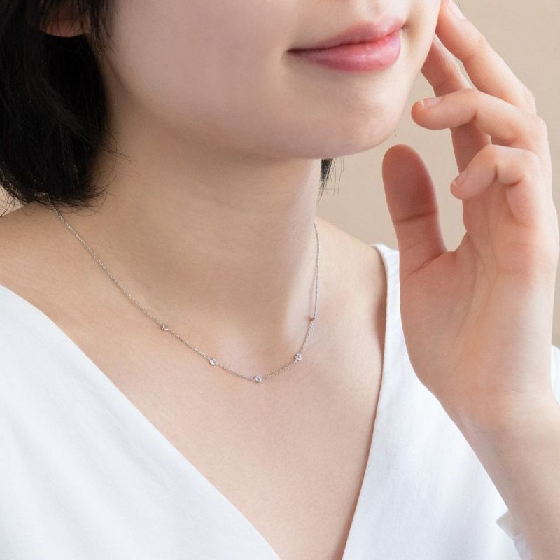 ネックレス ニッケルフリー メタル キュービックジルコニア ドット チェーン プチネックレス
