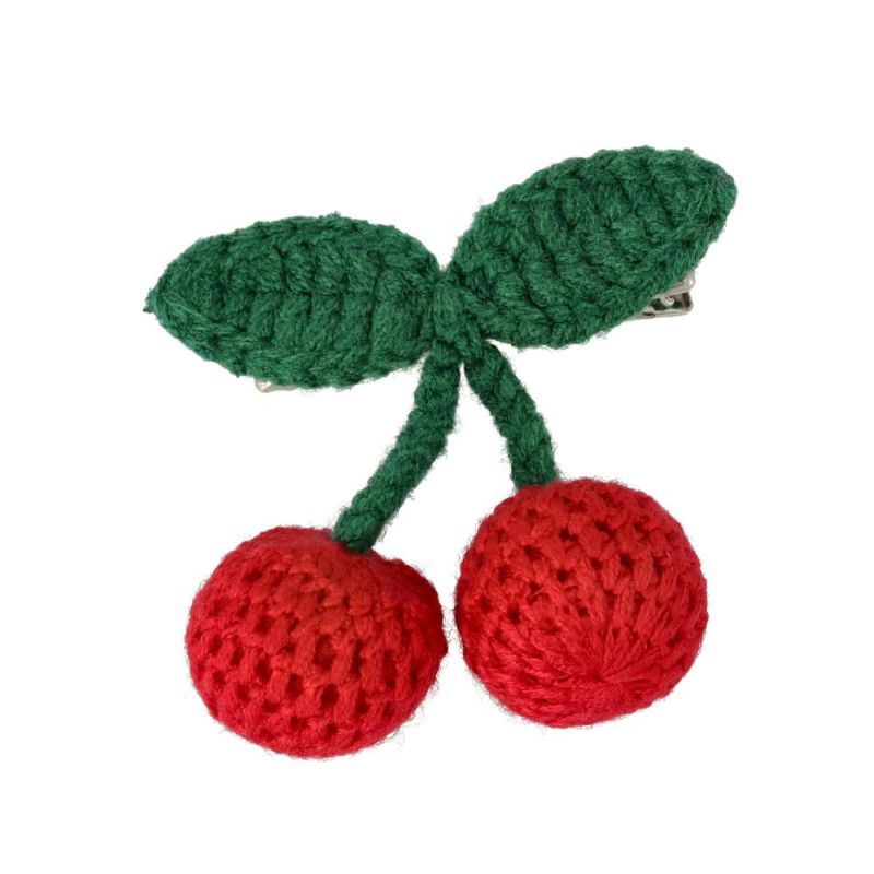キッズアクセサリー さくらんぼ かぎ針編み ミニヘアクリップ