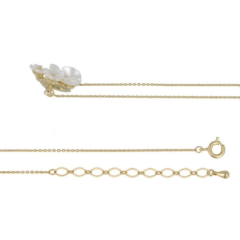 ネックレス ニッケルフリー メタル パール フラワー 花 リーフ チェーン ショートネックレス