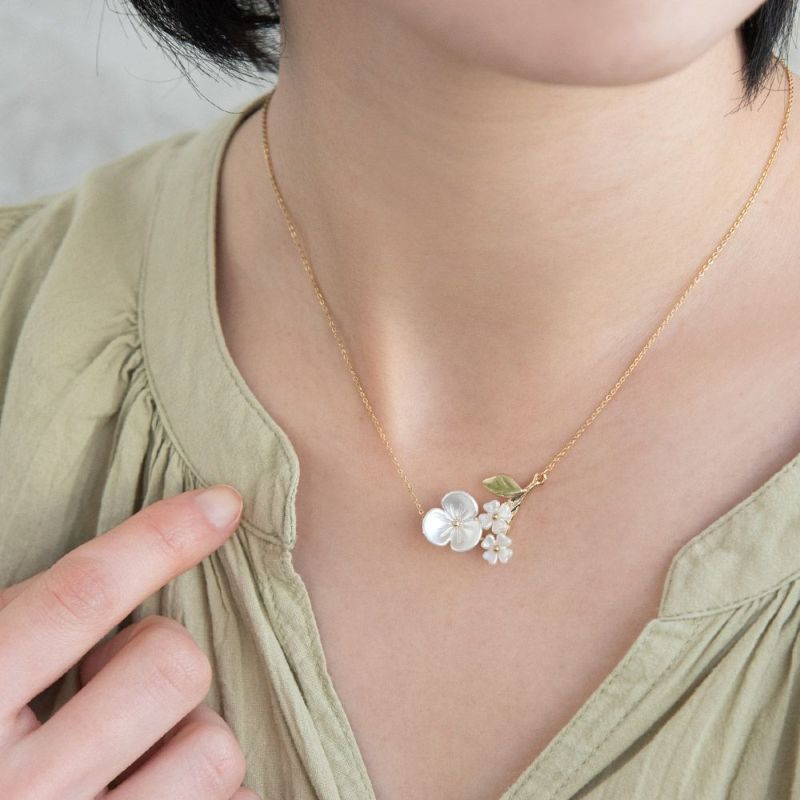 ネックレス ニッケルフリー メタル パール フラワー 花 リーフ チェーン ショートネックレス