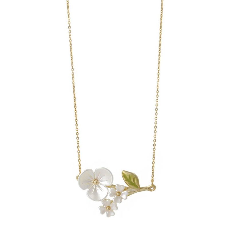 ネックレス ニッケルフリー メタル パール フラワー 花 リーフ チェーン ショートネックレス