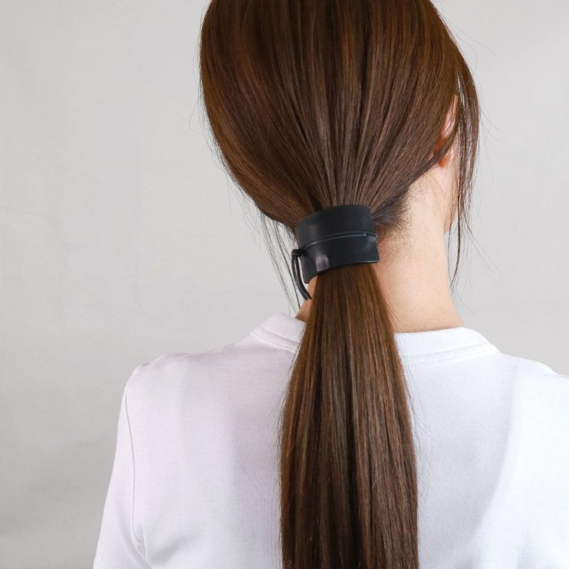 ヘアカフ kati レザー センター ライン ノット レクタングル ブラック ヘアポニー ポニーフック
