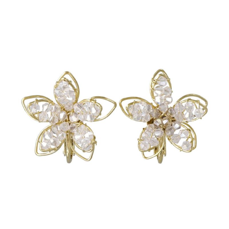 Classy イヤリング ニッケルフリー メタル クリア ビーズ フラワー 花 ネジバネ式イヤリング