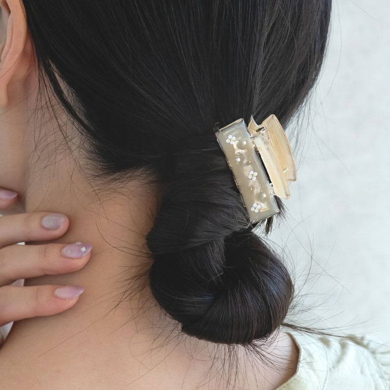 ヘアクリップ Jewel epo ミニ フラワー パール カラー エポ クリア レクタングル バンスクリップ